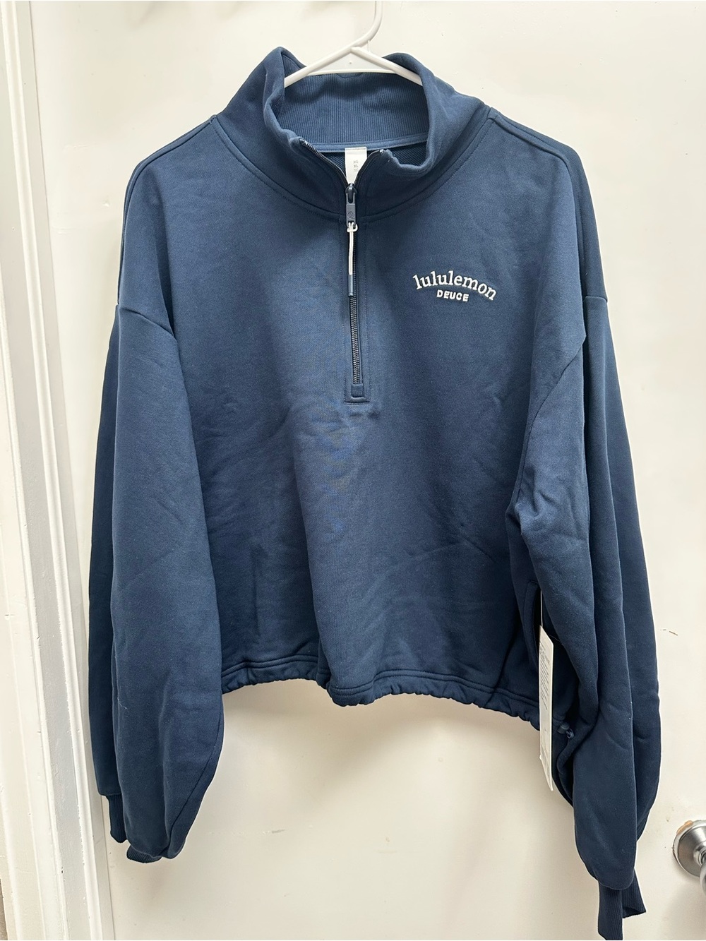Lululemon Cotton Terry Tennis Half Zip Graphic Blue XL Deuce